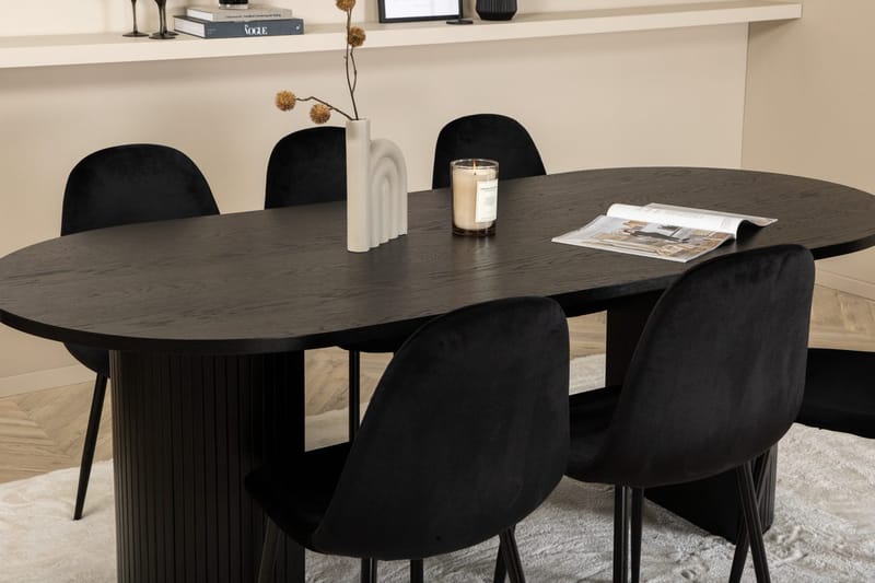 Oval matgrupp Venture Home Svart Svart 6st - Møbler - Borde - Spisebordssæt