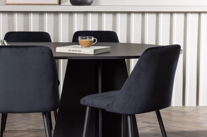 Oval matgrupp Venture Home Svart Svart 6st - Møbler - Borde - Spisebordssæt