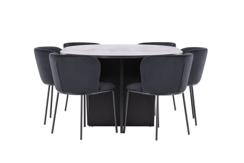 Oval matgrupp Venture Home Svart Svart 6st - Møbler - Borde - Spisebordssæt