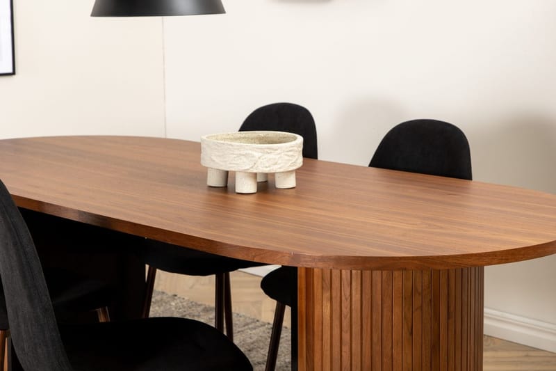 Oval matgrupp Venture Home Svart Valnöt 6st - Møbler - Borde - Spisebordssæt
