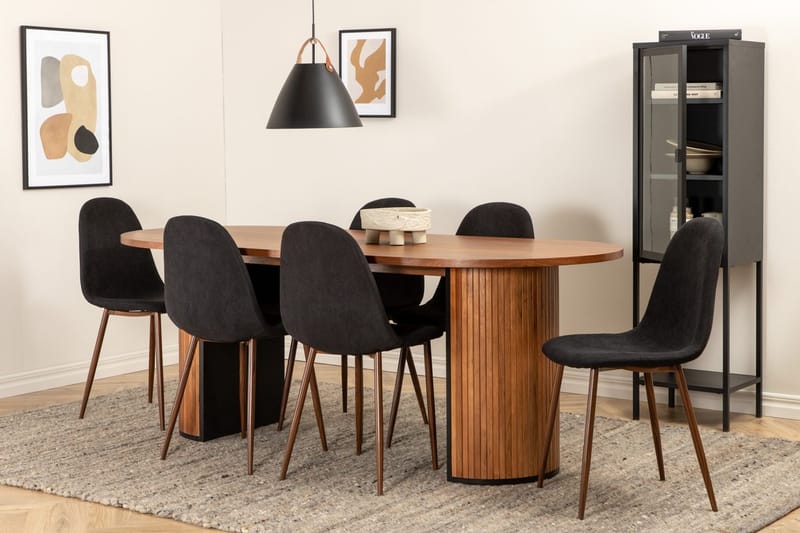 Oval matgrupp Venture Home Svart Valnöt 6st - Møbler - Borde - Spisebordssæt