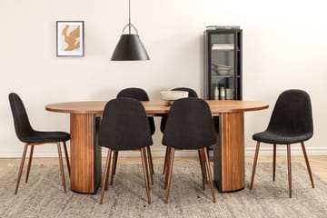 Oval matgrupp Venture Home Svart Valnöt 6st - Møbler - Borde - Spisebordssæt