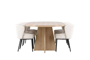 Oval matgrupp Venture Home Vit Natur 6st - Møbler - Borde - Spisebordssæt