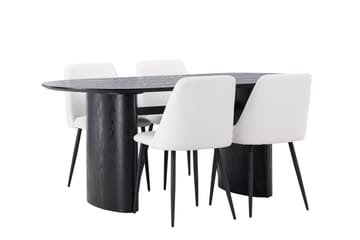 Oval matgrupp Venture Home Vit Svart 4st - Møbler - Borde - Spisebordssæt