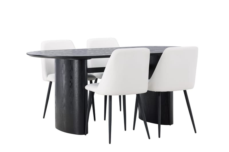 Oval matgrupp Venture Home Vit Svart 4st - Møbler - Borde - Spisebordssæt
