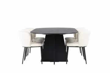 Oval matgrupp Venture Home Vit Svart 6st - Møbler - Borde - Spisebordssæt