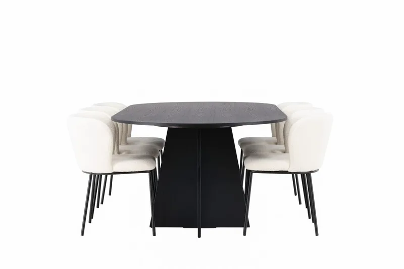 Oval matgrupp Venture Home Vit Svart 6st - Møbler - Borde - Spisebordssæt