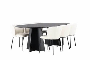 Oval matgrupp Venture Home Vit Svart 6st - Møbler - Borde - Spisebordssæt