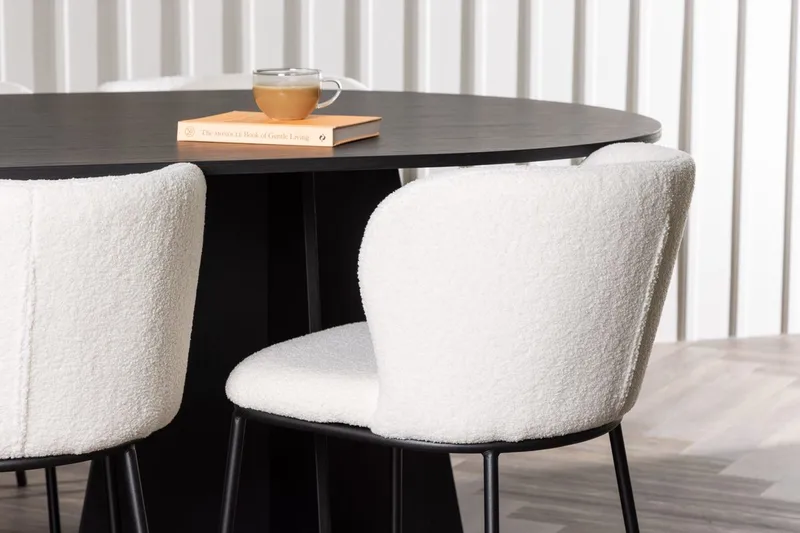 Oval matgrupp Venture Home Vit Svart 6st - Møbler - Borde - Spisebordssæt