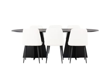 Oval matgrupp Venture Home Vit Svart 6st - Møbler - Borde - Spisebordssæt