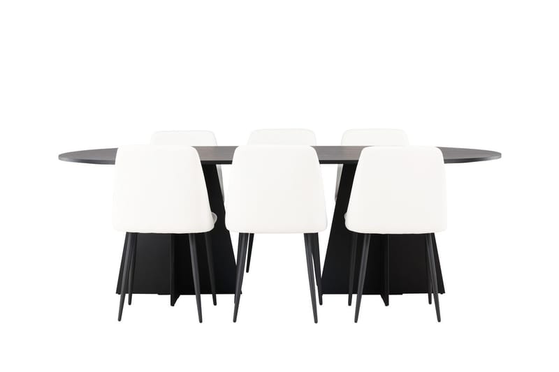 Oval matgrupp Venture Home Vit Svart 6st - Møbler - Borde - Spisebordssæt