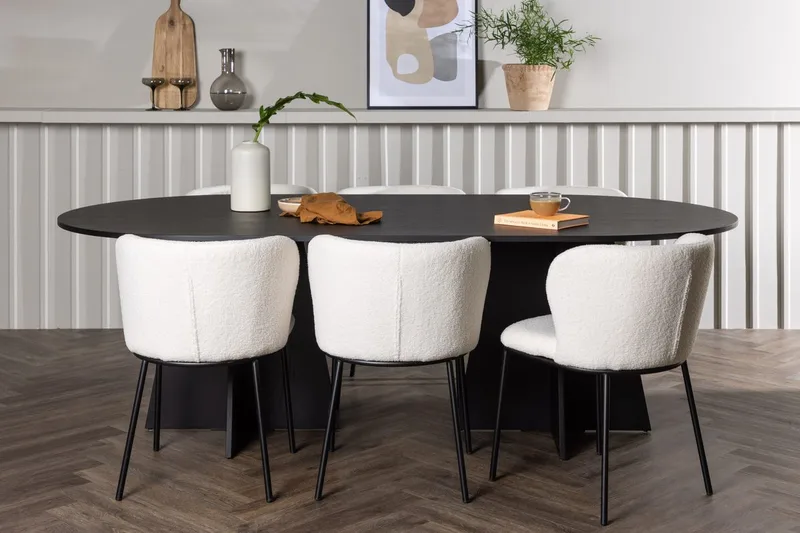 Oval matgrupp Venture Home Vit Svart 6st