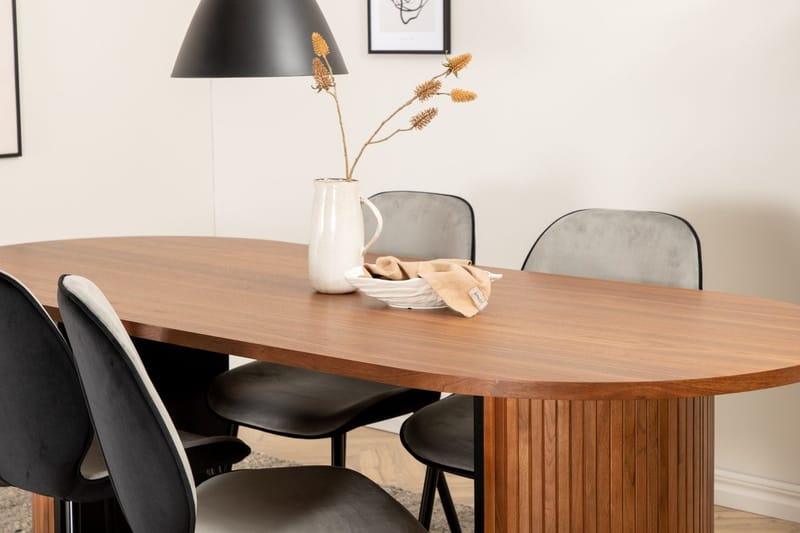 Oval spisegruppe Venture Home Bianca, Emma Natur - valnøddefarvet, lysegrå, sort - Møbler - Borde - Spisebordssæt
