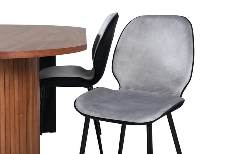 Oval spisegruppe Venture Home Bianca, Emma Natur - valnøddefarvet, lysegrå, sort - Møbler - Borde - Spisebordssæt