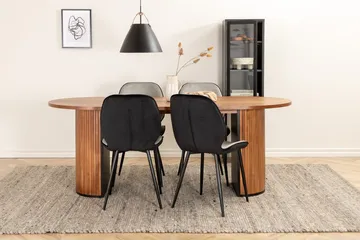 Oval spisegruppe Venture Home Bianca, Emma Natur - valnøddefarvet, lysegrå, sort - Møbler - Borde - Spisebordssæt