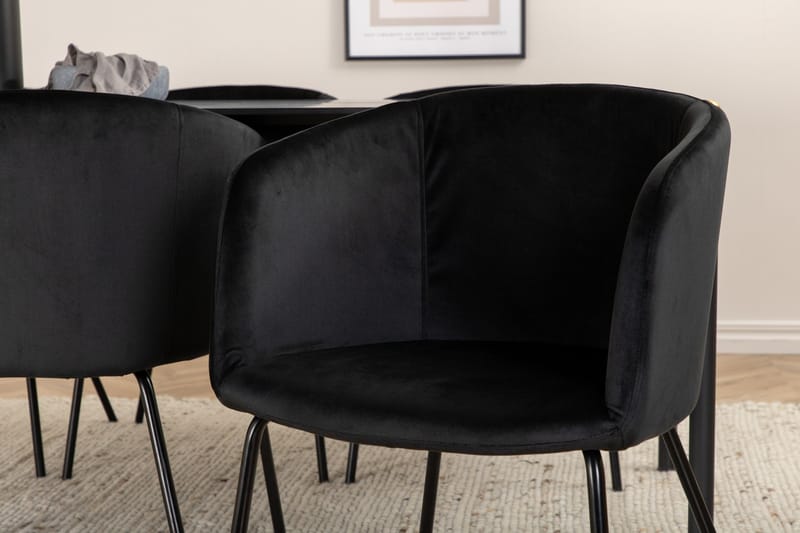 Pelle Spisebordssæt 190 cm Rektangulær med 6 Berit Stole - Svart - Møbler - Borde - Spisebordssæt