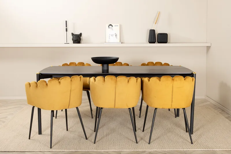 Pelle Spisebordssæt 190 cm Rektangulær med 6 Limhamn Stole, Svart