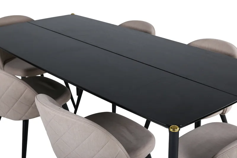 Pelle Spisegruppe 190 cm Rektangulær med 6 Velvet stole - Beige - Møbler - Borde - Spisebordssæt