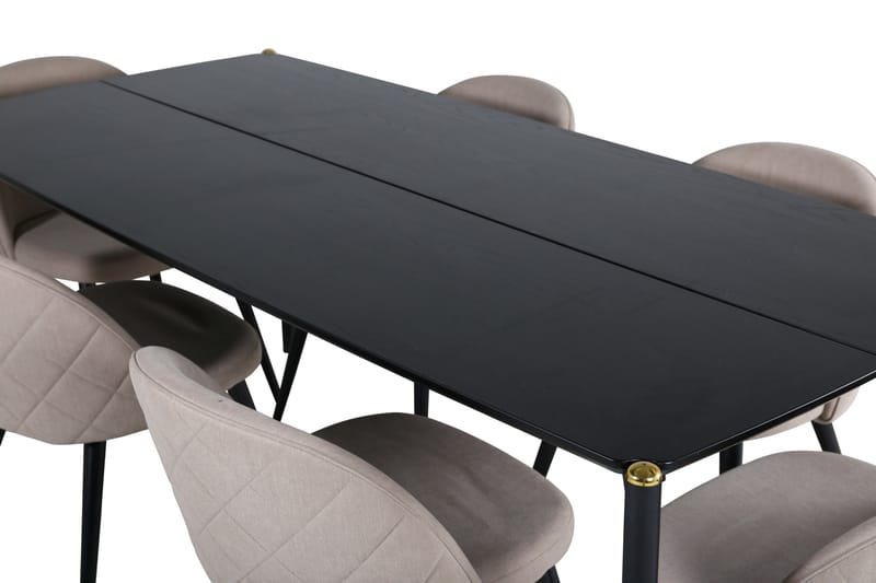 Pelle Spisegruppe 190 cm Rektangulær med 6 Velvet stole - Beige - Møbler - Borde - Spisebordssæt