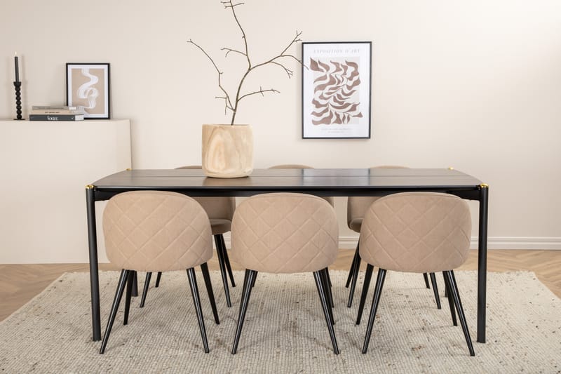 Pelle Spisegruppe 190 cm Rektangulær med 6 Velvet stole - Beige - Møbler - Borde - Spisebordssæt