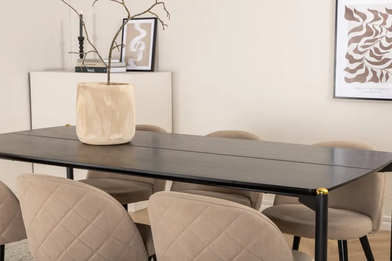 Pelle Spisegruppe 190 cm Rektangulær med 6 Velvet stole - Beige - Møbler - Borde - Spisebordssæt