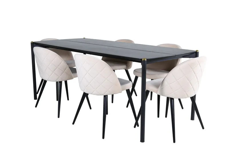 Pelle Spisegruppe 190 cm Rektangulær med 6 Velvet stole, Beige