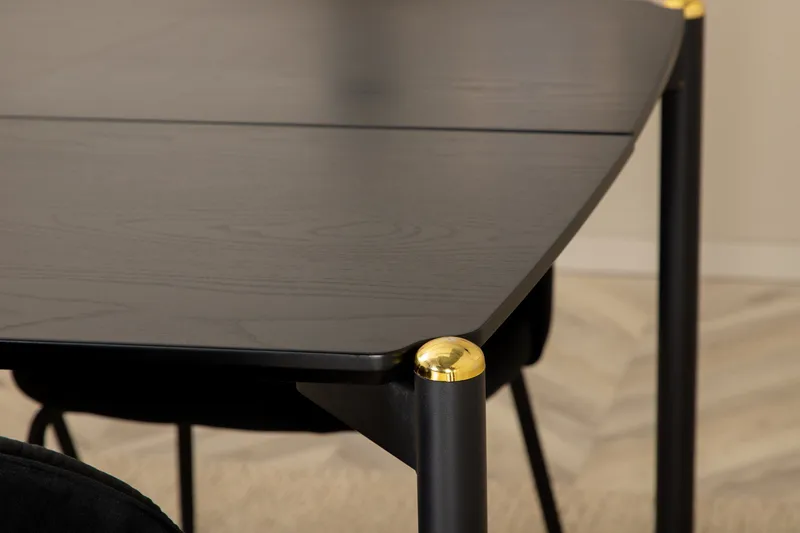 Pelle Spisegruppe 190 cm Rektangulær med 6 Wrinkles stole - Svart - Møbler - Borde - Spisebordssæt