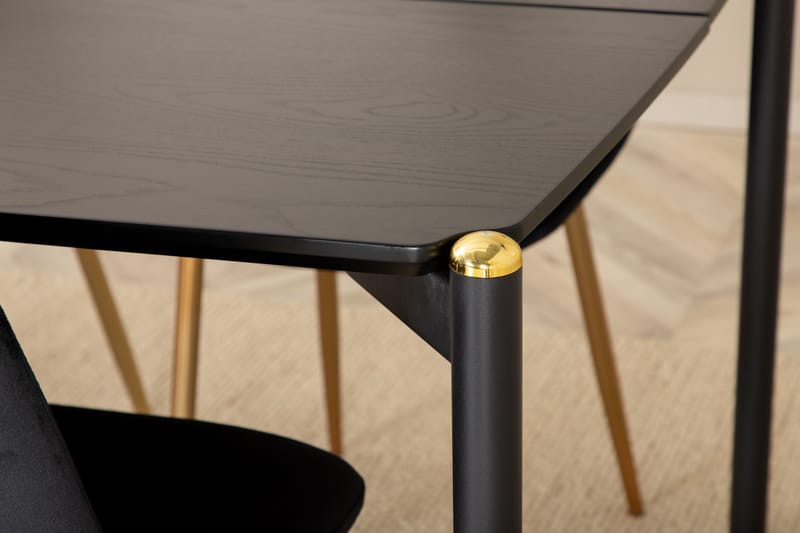 Pelle Spisegruppe 190 cm Rektangulær med 6 Polar stole - Svart/Gull - Møbler - Borde - Spisebordssæt