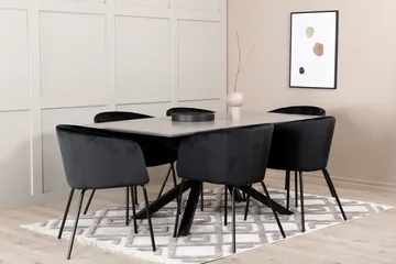 Penny Spisebordssæt 190 cm inkl 6 Berita Stole - Grå/Sort - Møbler - Borde - Spisebordssæt