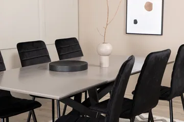 Penny spisebordssæt 190 cm inkl. 6 Robin fløjlsstole - Grå/Sort - Møbler - Borde - Spisebordssæt