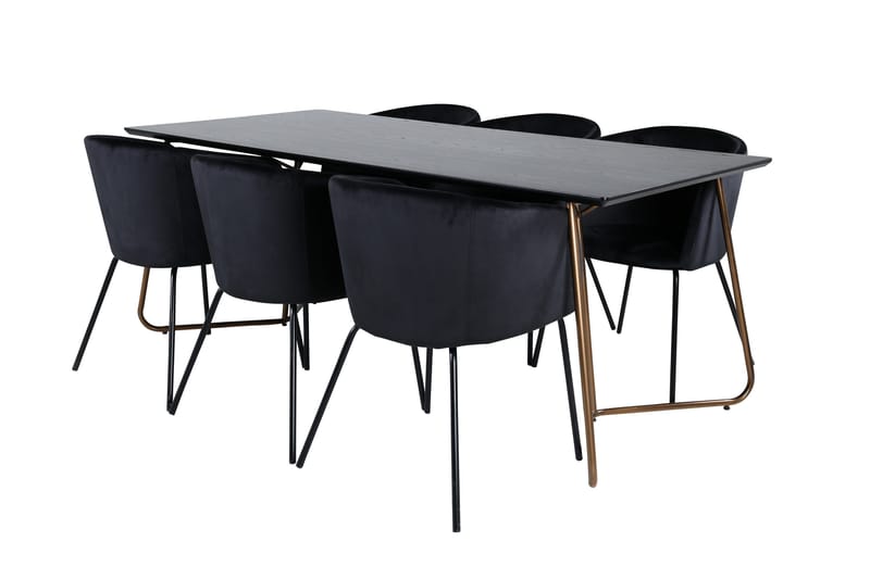 Petra Spisebordssæt 190 cm Rektangulær med 6 Berit Stole, Svart