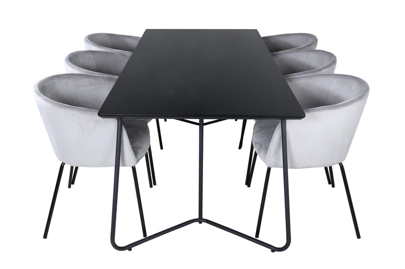 Petra Spisebordssæt 190 cm Rektangulær med 6 Berit Stole - Svart - Møbler - Borde - Spisebordssæt