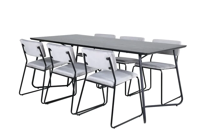 Petra Spisebordssæt 190 cm Rektangulær med 6 Kenth Stole, Svart