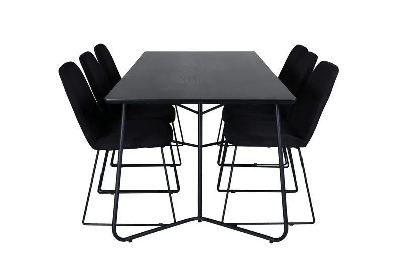 Petra Spisebordssæt 190 cm Rektangulær med 6 Muce Stole, Svart