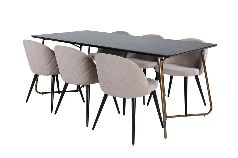 Petra Spisebordssæt 190 cm Rektangulær med 6 Velvet Stole, Beige