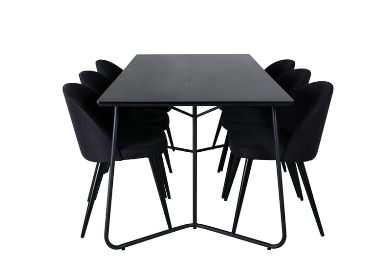 Petra Spisebordssæt 190 cm Rektangulær med 6 Velvet Stole, Svart