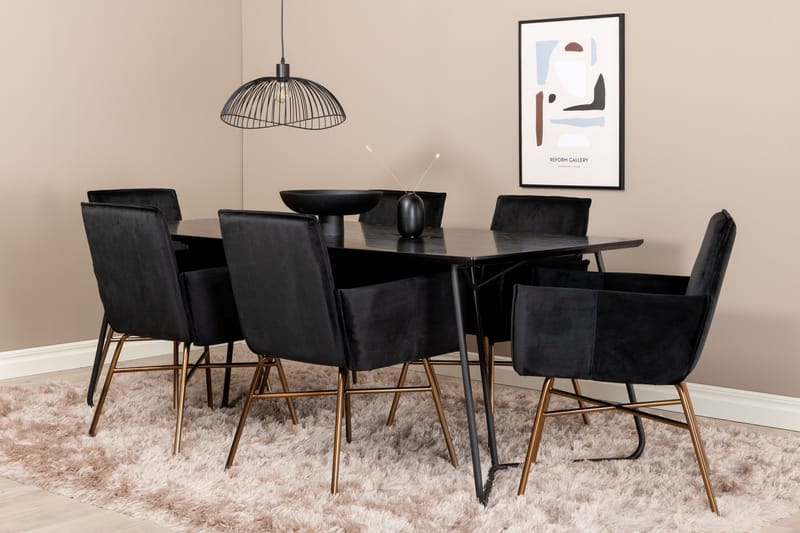 Petra Spisebordssæt 190 cm Rektangulær med 6 Petra Stole - Svart - Møbler - Borde - Spisebordssæt