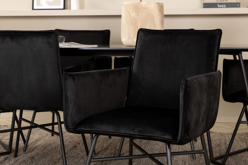 Petra Spisebordssæt 190 cm Rektangulær med 6 Petra Stole - Svart - Møbler - Borde - Spisebordssæt