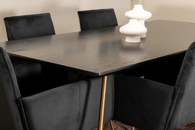 Petra Spisebordssæt 190 cm Rektangulær med 6 Petra Stole - Svart - Møbler - Borde - Spisebordssæt