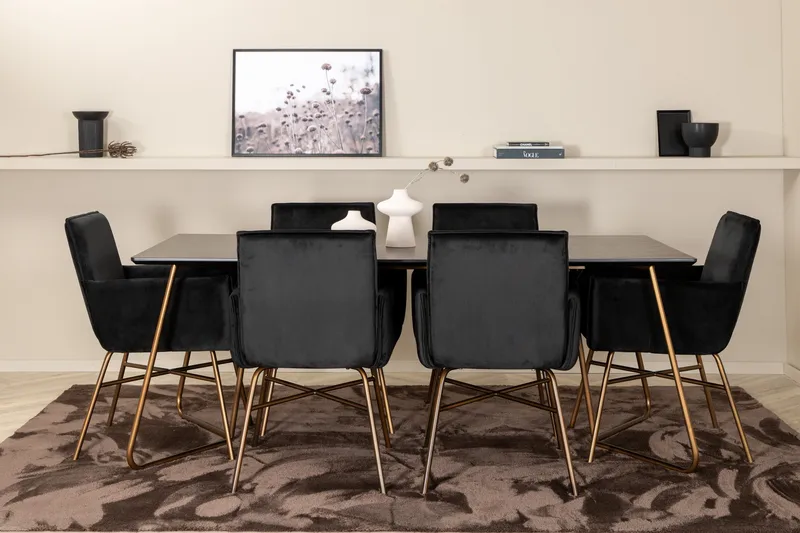 Petra Spisebordssæt 190 cm Rektangulær med 6 Petra Stole - Svart - Møbler - Borde - Spisebordssæt