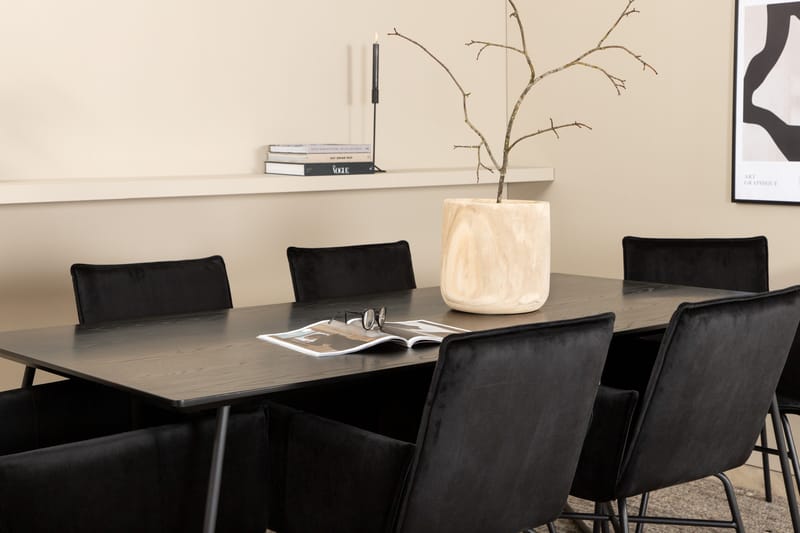 Petra Spisebordssæt 190 cm Rektangulær med 6 Petra Stole - Svart - Møbler - Borde - Spisebordssæt