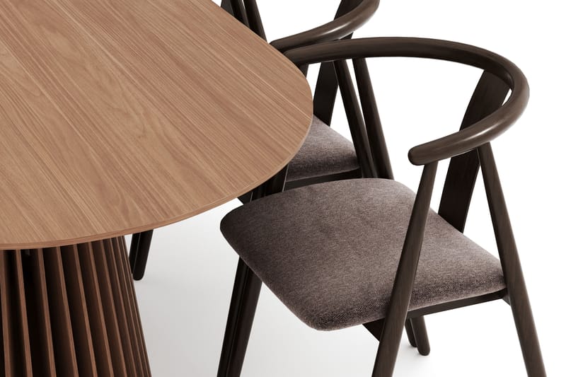 Peyra Oval Spisegruppe Massiv Valnød 200 cm med 6 Cytie Spisestole med armlæn - Valnød finér - Møbler - Borde - Spisebordssæt