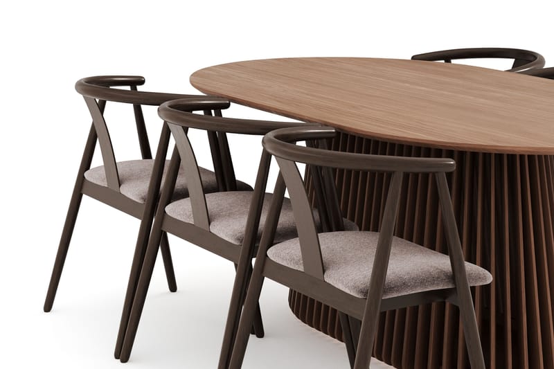 Peyra Oval Spisegruppe Massiv Valnød 200 cm med 6 Cytie Spisestole med armlæn - Valnød finér - Møbler - Borde - Spisebordssæt