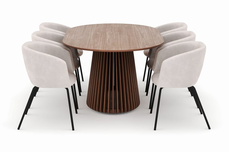 Peyra Ovalt Spisebord 200 cm med 6 Berit Stole - Valnød - Møbler - Borde - Spisebordssæt