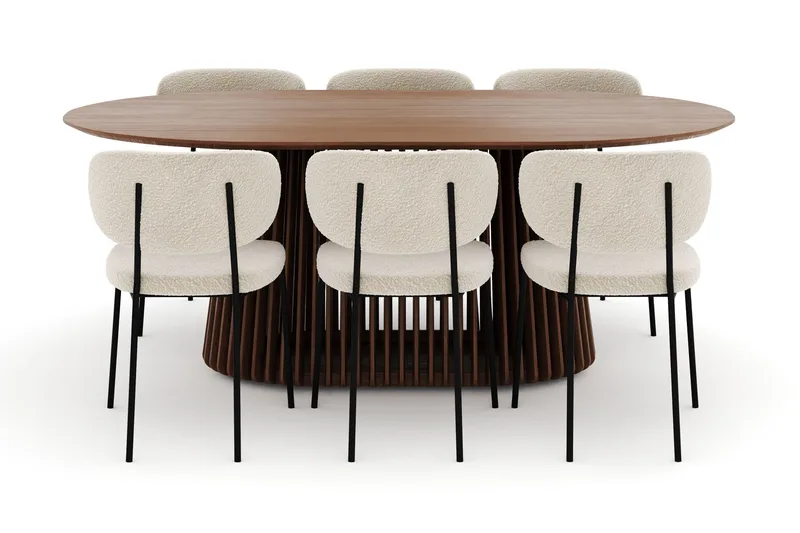 Peyra Ovalt Spisebord 200 cm med 6 Gemmiano Stole - Valnød - Møbler - Borde - Spisebordssæt