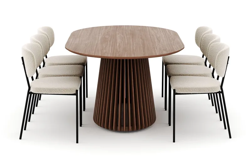 Peyra Ovalt Spisebord 200 cm med 6 Gemmiano Stole - Valnød - Møbler - Borde - Spisebordssæt