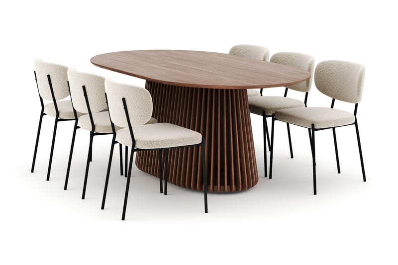 Peyra Ovalt Spisebord 200 cm med 6 Gemmiano Stole, Valnød