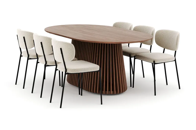 Peyra Ovalt Spisebord 200 cm med 6 Gemmiano Stole, Valnød