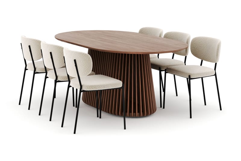 Peyra Ovalt Spisebord 200 cm med 6 Gemmiano Stole - Valnød - Møbler - Borde - Spisebordssæt