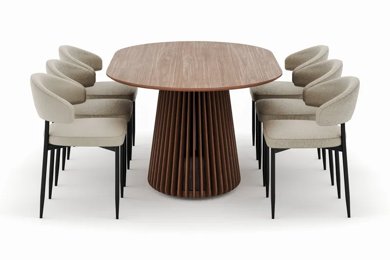 Peyra Ovalt Spisebord 200 cm med 6 Sawako Stole - Valnød - Møbler - Borde - Spisebordssæt
